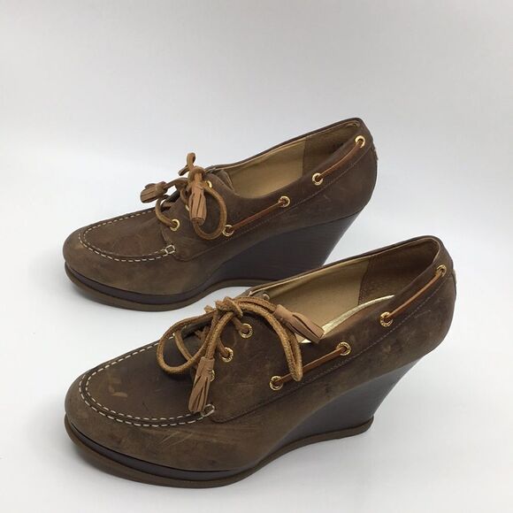 Sperry Top Sider Brown Nubuck Leather Wedges Sz 9.5 - Picture 6 of 16